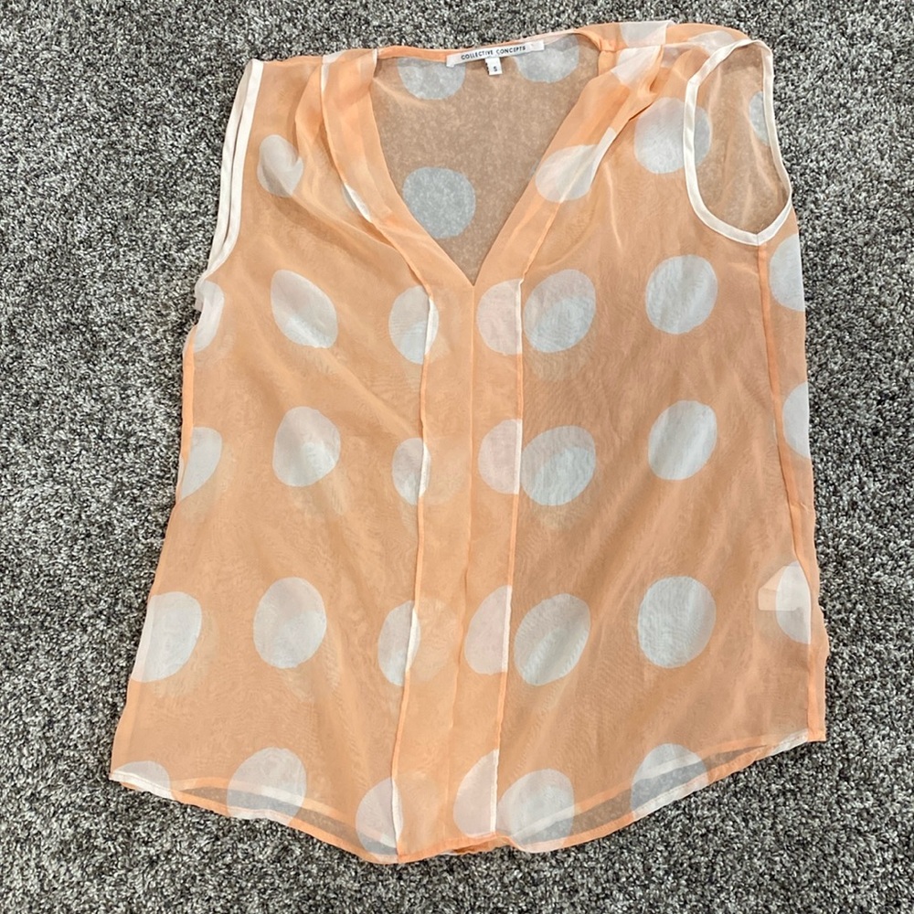 Sheer peach with poka dot blouse